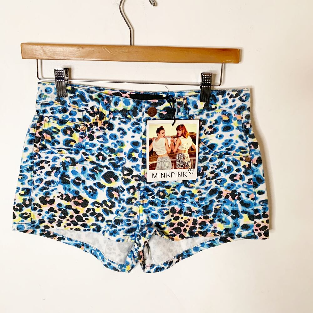 MINKPINK Button Fly Mid Rise Shorts Leopard Print